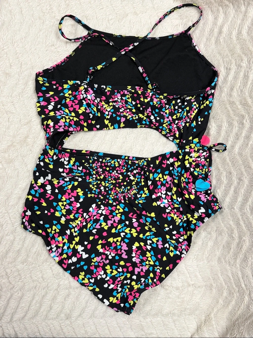 Hobie super cute one piece black with colorful hearts swimsuit 16 nwot